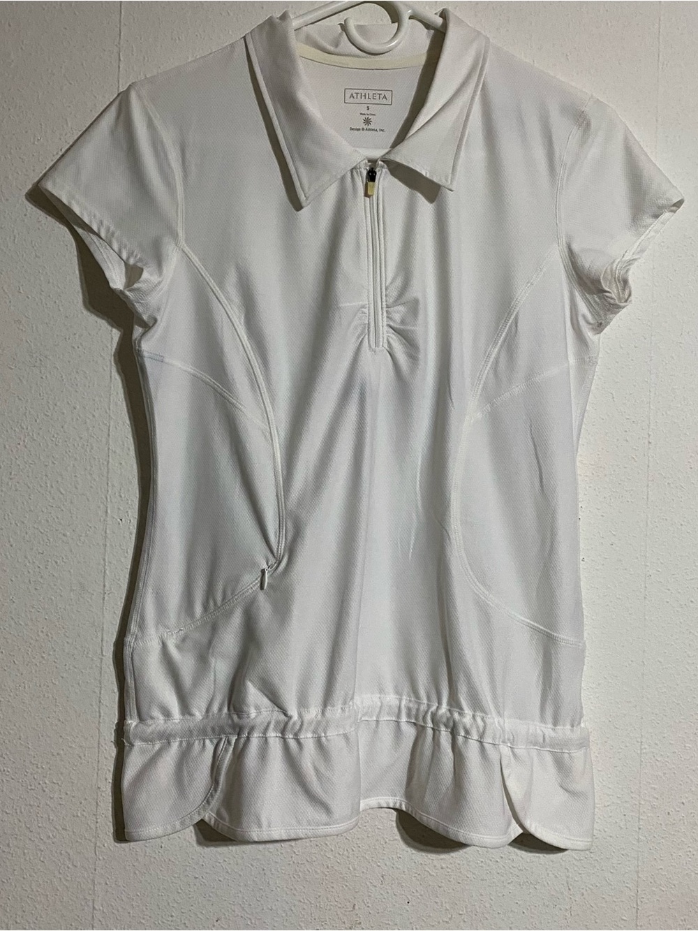 Athleta White Half Zip Peplum Top: Size Small